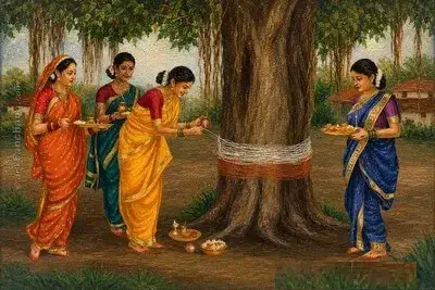 Hindu ladies worship Vat-Vrushka (Banyan Tree) for long life of their Husband on Vat Purnima